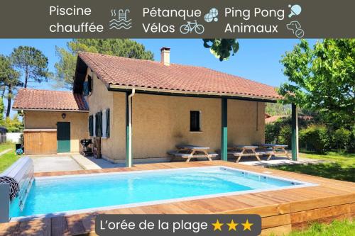 Vieux-Boucau-les-Bains Casa | L'OREE DE LA PLAGE, 15 pers, Charmante Maison rénovée classée 3 étoiles - Piscine chauffée - Terrain de pétanque - Ping pong à Vieux-Boucau