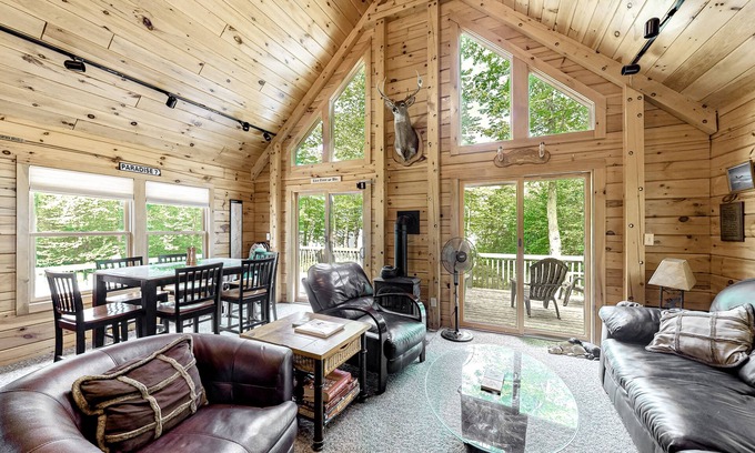 Greenville Cabina | Lakefront cabin on First Roach Pond with dock, lake view & firepit- dog-friendly