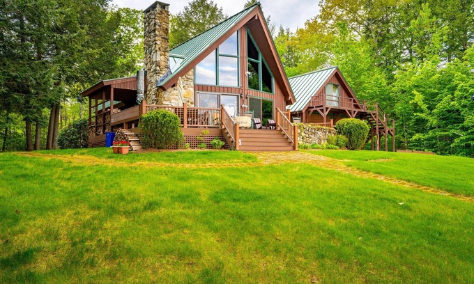 Belgrade Lakes Casa | Lakefront Escape w/ Dock, Fire Pit & Views