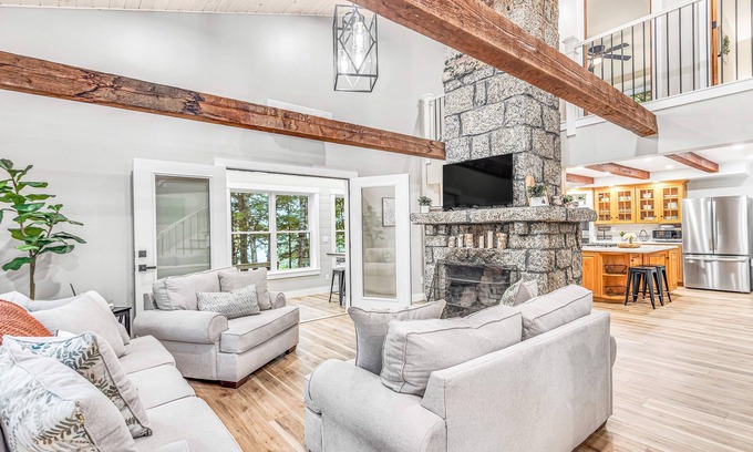 Lucerne-in-Maine Casa | Lakefront, newly rebuilt, dog-friendly home with private beach, dock & firepit