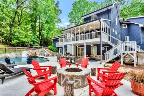 Flowery Branch Casa | Lakefront, Saltwater Pool, Backyard Oasis, Private Dock, Home Gym