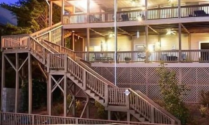 Troy Casa | Lakefront sunset mtn view outdoor oasis, with waterslide and diving board.