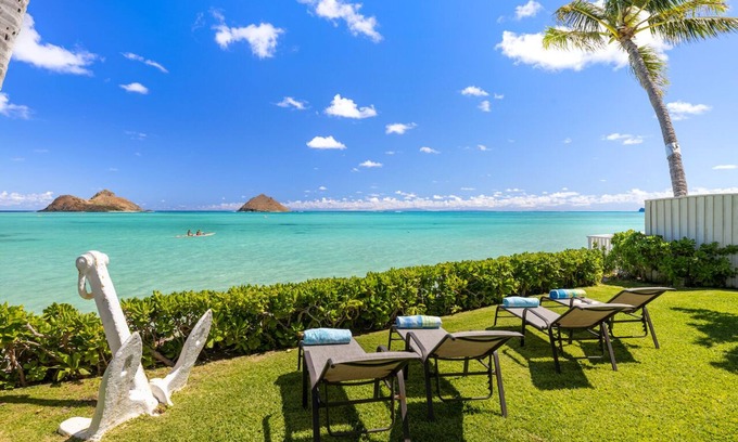 Lanikai Casa | Lanikai Seashore by Gather: Oceanfront Home w/ Mokulua Views, AC & Lush Yard