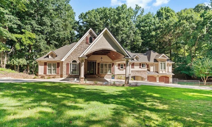 Flowery Branch Casa | Large Luxury Lake Home with Private Dock, Pet Friendly, Hot Tub