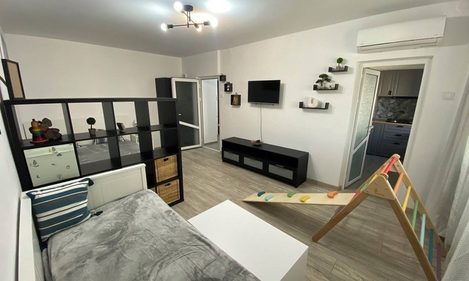 Iasi Apartamento | Large Studio with King size Bed + Day bed, AC, Parking, Child-Friendly and Toys