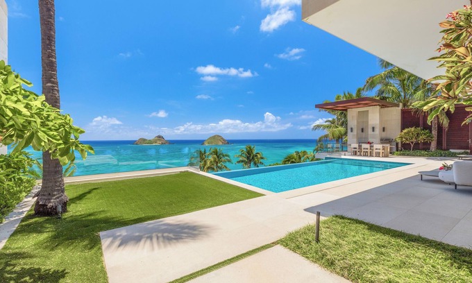 Lanikai Casa | Lavish Lanikai Hillside Estate: Oceanview w/Pool/Spa, AC & Mokulua Isle Views