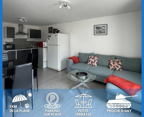 Vierville-sur-Mer Apartamento | Les mouettes Apt duplex indépendant dans maison spacieux petite vue sur mer des chambres belle terrasse aménagée en hauteur près Omaha Beach et Bayeux 800 m plage et 300 m superette
