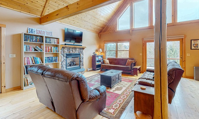 Sunday River Area Casa | Lovely home with hot tub, Sunday River views, firepit, huge deck & fireplace