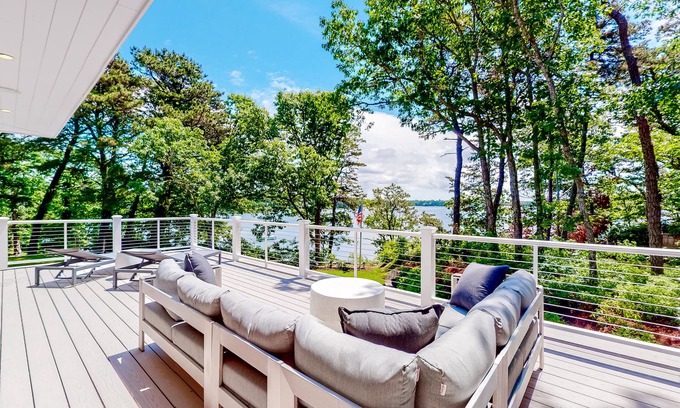 Yarmouth Port Casa | Luxe lakefront home on Follins Pond with private beach, amazing decks & yard