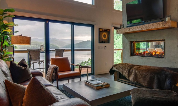 Topton Villa | Luxe Lakefront Villa w/ Dock, Hot Tub & Fire Pit