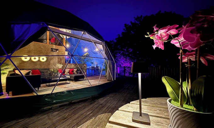 Newton Ferrers Casa | Geodome de lujo en Devon con jacuzzi privado, pesca y sala de cine 3D