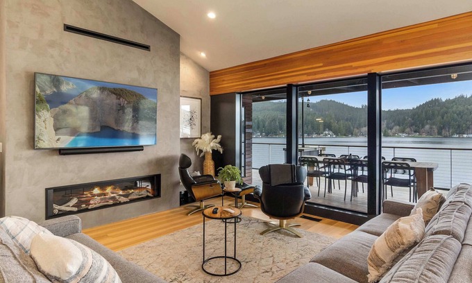 Olympia Casa | Luxury Lake Retreat Private Dock, Covered Hot Tub, Views, Kayaks