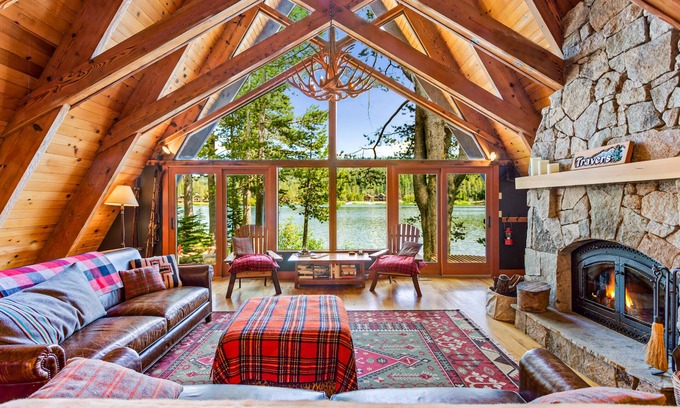 Serene Lakes Casa | Luxury lakefront home with private hot tub, on-site dock, fireplace & HOA beach