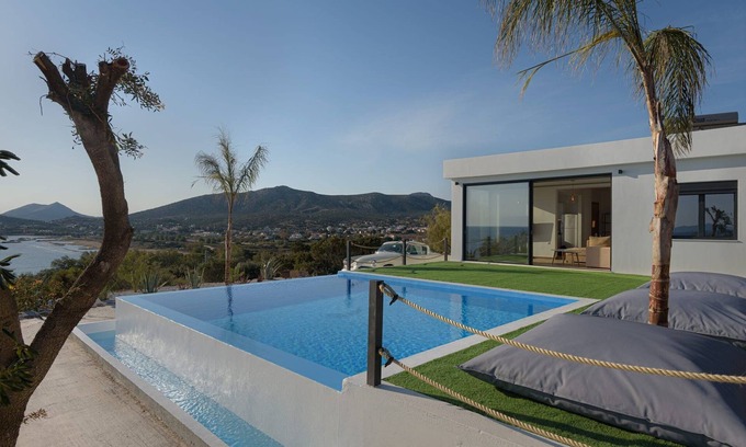 Lavreotiki Villa | Luxury Legrena Villa | Villa White | 3 Bedrooms | Private Pool with Breathtaking Sea Views | BBQ Facilities | Close to Beach | Sounio