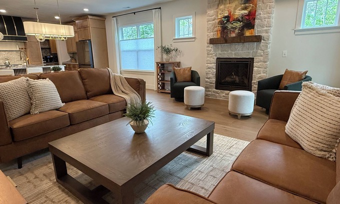 Gastonia Cabaña | Luxury New Construction Cottage w/stone fireplace, office & covered deck