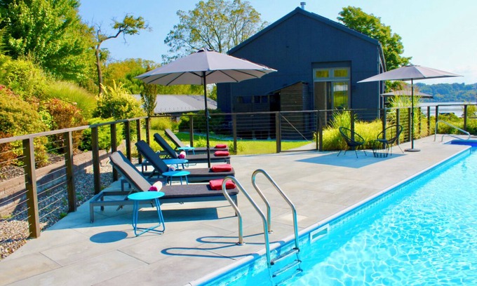 Catskill Casa | Luxury Riverfront Retreat with Pool, Hot Tub & Guest House