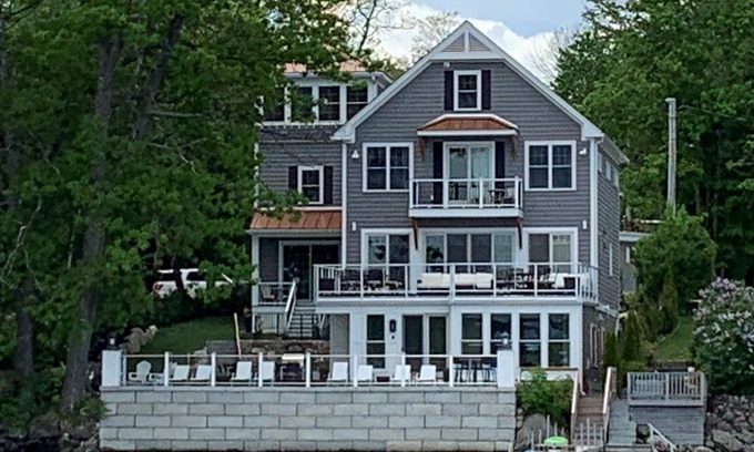 Meredith Casa | Luxury Vacation Home Private-Lake Winnipesaukee with 50' Dock w outdoor firepit.