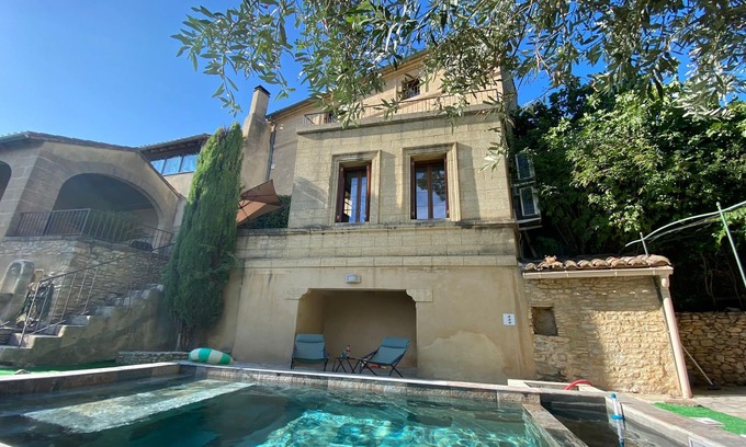 Saint-Maximin Casa | Maison en Pierre 190 m2 Uzès Piscine Plein sud Avec Superbe vue sur les Vignes