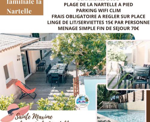 La Nartelle Villa | Maison Familiale avec Piscine Privée, plage à pied, Frais Obligatoires à régler à l'arrivée, Linge 15e par pers & Ménage 70e par séjour voir profil Mandatory fees in cash to be paid on arrival linen 15e per person 70e housekeeping per stay