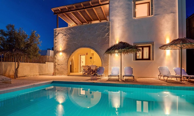 Makry Gialos Casa | Artemis Villa Makrigialos: de 4 dormitorios, piscina privada vistas al mar, wifi