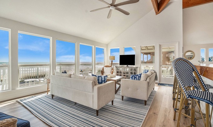 Indian Beach Casa | Modern Gulf-front beach house with multiple decks, washer/dryer, & central AC
