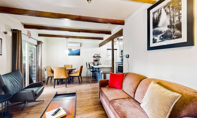 Fish Camp Casa | Modern duplex cabin with fireplace, balcony, & EV charger plus mountain views