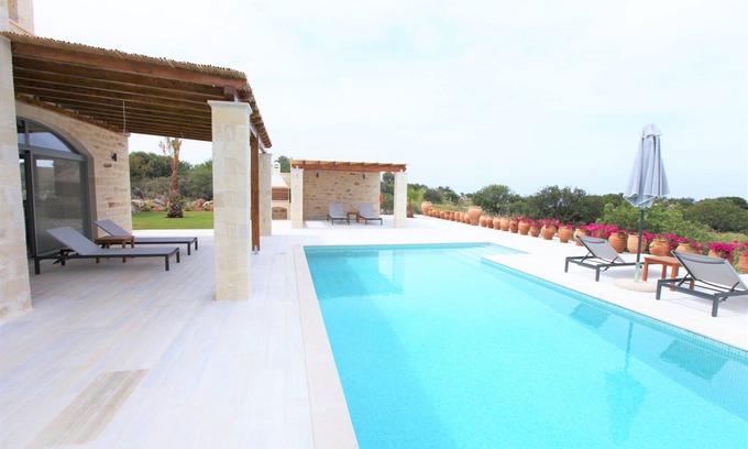 Atsipópoulon Villa | Piedra natural - Villa Lemoni con una vista fantástica y piscina