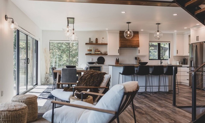 Whitefish Casa | NEW remodel w/ wood burning fireplace, wraparound deck & lake views
