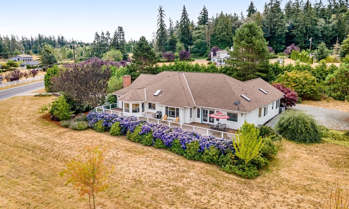 Camano Island Casa | Newly updated home with sweeping cascade views, gas grill, WiFi & lush acreage