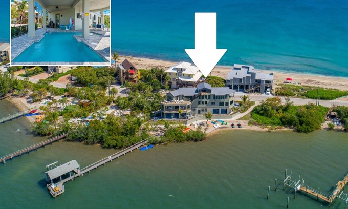 Stuart Casa | Nirvana Shores: Ocean-2-River FL Beach House con piscina climatizada, muelle, ascensor, bañera de hidromasaje