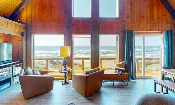 Oregon Coast Casa | Ocean Front A Frame with Spectacular Views! Dog Friendly! Fireplace!