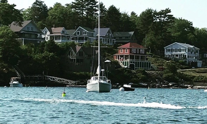 Boothbay Harbor Cabaña | Ocean views, private beach, garden patio, red clay tennis, dock access, WiFi