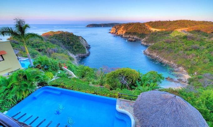 Santa María Huatulco Villa | Villa frente al mar frente a la playa en Violin Bay cerca de Santa Cruz