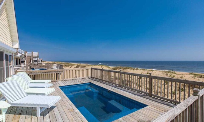 Sandbridge Casa | Oceanfront home with private pool, crow's nest deck, game room & fireplace
