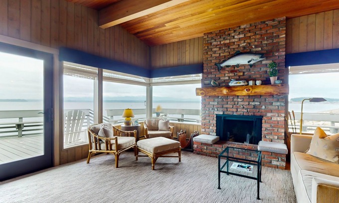 Freeland Casa | Oceanfront home with ocean views, beach access, large deck, fireplace, & W/D