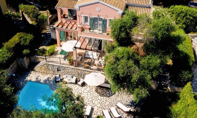 Gimari Villa | Olive grove villa, games room + path to the beach