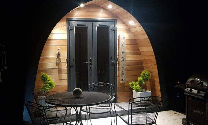 Swaffham Cabina | Oriental Garden Pod. Set in our gorgeous garden of bonsai, pagoda and koi pond.