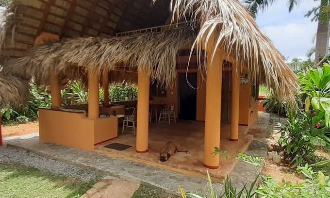 Las Galeras Casa | Casa con techo de palma en la segunda fila al mar