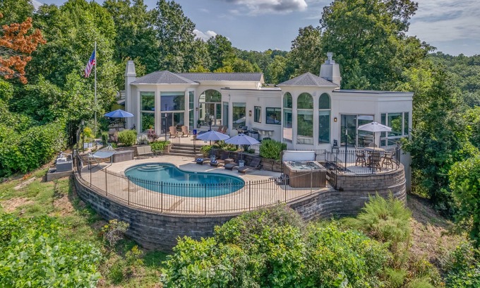 Lake Lure Casa | Panoramic Pool Paradise | A Luxury Retreat in Lake Lure with Boathouse and Pool