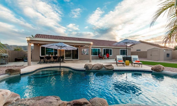 South Mountain Casa | Phoenix Backyard Oasis Pool Home! Sleeps 12, Game Room and Kids Playset too! home