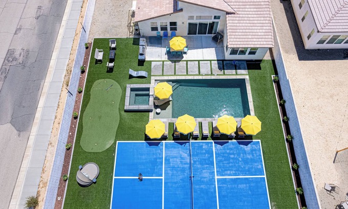 Desert Hot Springs Casa | Pickleball, Gameroom, Pool & Hot Tub, Firepit, BBQ