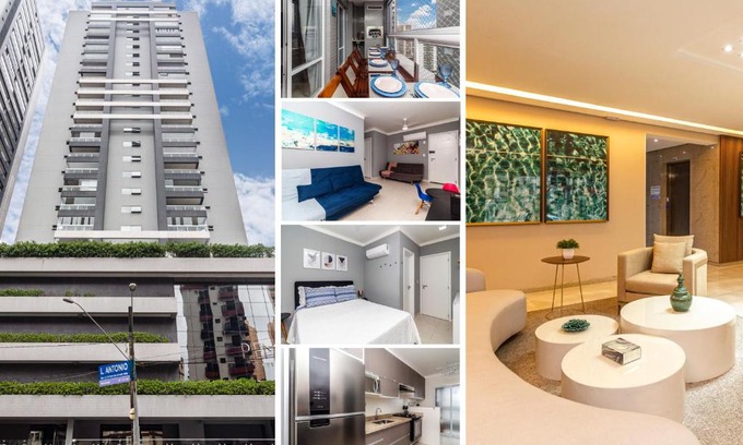 Boqueirao Apartamento | Piemax Praia Grande - 100m PRAIA do BOQUEIRÃO e CENTRO - Vista MAR - Varanda GOURMET com CHURRASQUEIRA privativa - AR CONDICIONADO em todos os ambientes - Wi-Fi 600 Mbps - HOME OFFICE- Vaga de Garagem - Acomoda até 6 pessoas