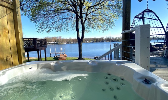 Plainwell Casa | Pine Lake Retreat- sparkling hot tub! Walk out to our sandy beach lakefront!