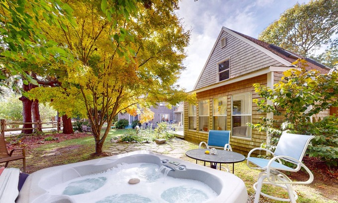 Cataumet Casa | Pocasset harbor-view home with private hot tub, Ping-Pong, grill & W/D