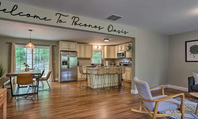 East Stroudsburg Casa | Poconos Oasis with hot tub, Game RM, & Fire pit. 8 min from Bushkill & Shawnee