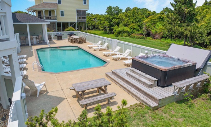 Hatteras Casa | Premier SemiOceanfront Dog Friendly w Pool, Hot Tub, Elevator,Theater & Game Rms