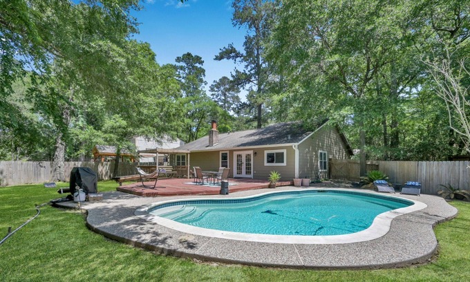 Grogan's Mill Casa | Private Pool, Large Backyard, Prime Location, EV Charging Outlet