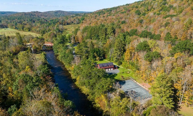 Cummington Casa | Private river-front home with tennis court and hot tub in the Berkshire hills!