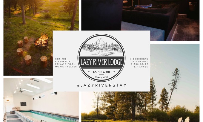 La Pine Casa | Private Riverfront Lodge w/ Indoor Pool, Movie Theater, Hot Tub on Acreage