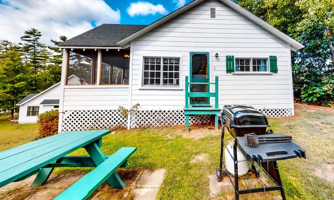 Moultonborough Cabaña | Quaint cottage with lake views, firepit, swim raft, community beach & dock
